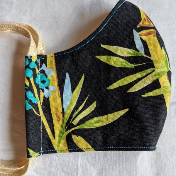 Cotton face mask with black bamboo pattern