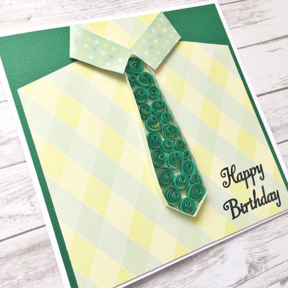 Men’s birthday card - quilled tie and shirt