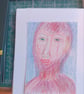 Original drawing outsider expressionist style coloured pencil drawing A6 size