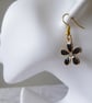Pretty Black and White Enamel Flower Asymmetric Earrings, gold plated ear-wires - Image 8
