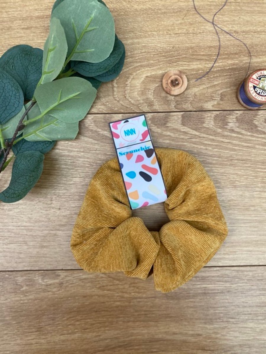 Mustard Needlecord, Fine Cord XL Scrunchie, hair tie