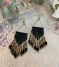 Black & Gold Statement Beaded fringe geometric earrings, elegant gift for her, 