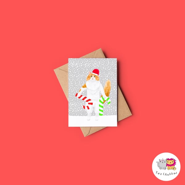 Cat Christmas Card, A6 Christmas Card, Cute Animal Christmas Card