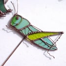 Stained Glass Grasshopper Plant Decoration - handmade in Hampshire