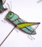 Stained Glass Grasshopper Plant Decoration - handmade in Hampshire