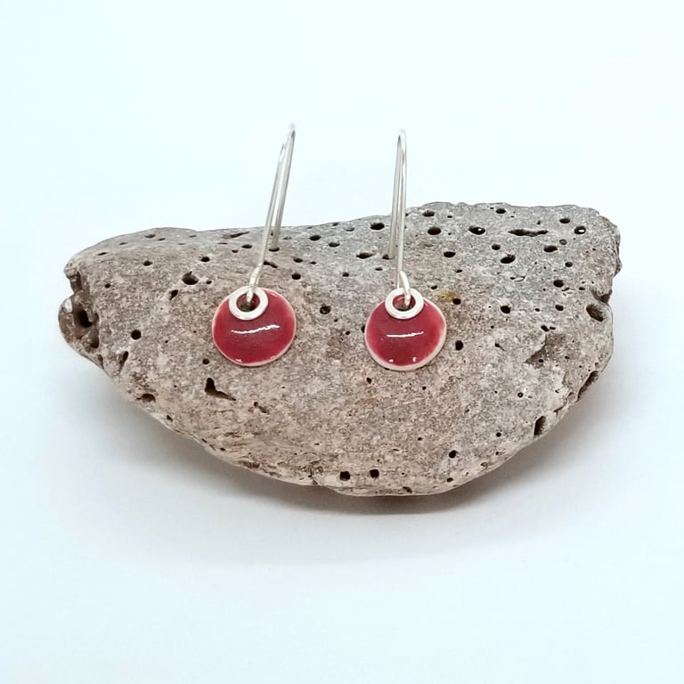 Earrings Ceramic Drop Fuchsia Pink Glaze, Sterling Silver 3 UK Post