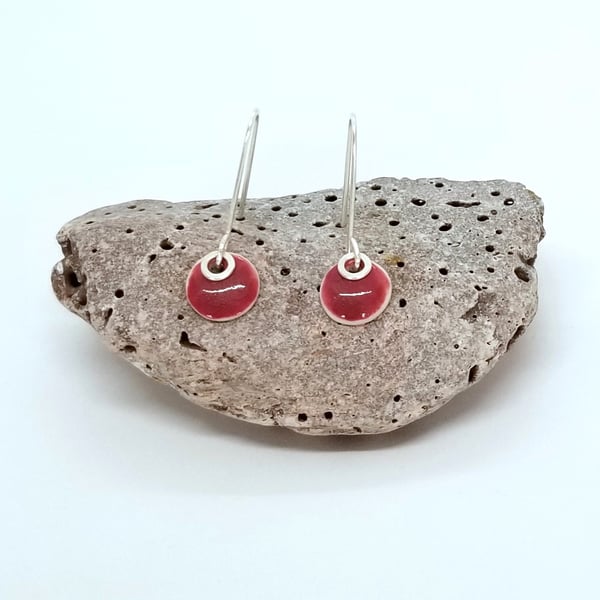 Earrings Ceramic Drop Fuchsia Pink Glaze, Sterling Silver 3 UK Post