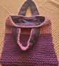 Hand knitted. 2 tone purple bag.  Tartan lined  - Image 1