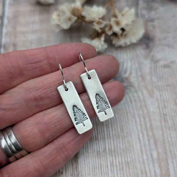 Sterling Silver Rectangle Evergreen Tree Drop Earrings - JBJ1065