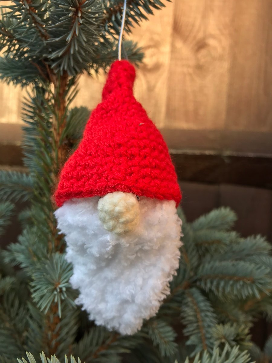 Crocheted gnome Christmas hanging decoration 