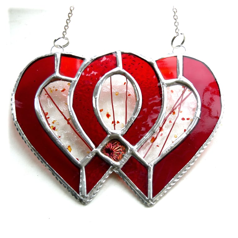 Entwined Heart Suncatcher Stained Glass Ruby 40th Wedding 