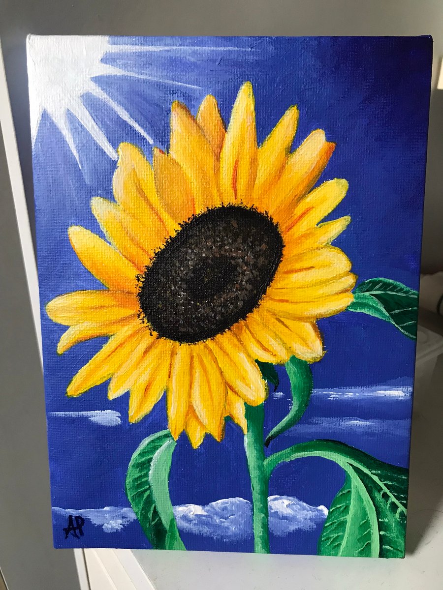 SUNFLOWER IN THE SKY - Stand for Ukraine - Acrylic painting on mini canvas