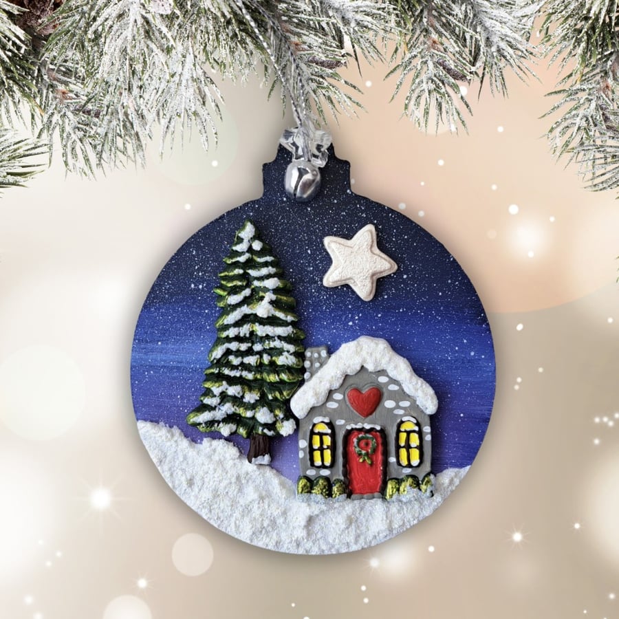 Christmas Decoration with Handmade Cottage Scene