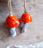 ceramic hanging mushroom bright orange small - Image 1