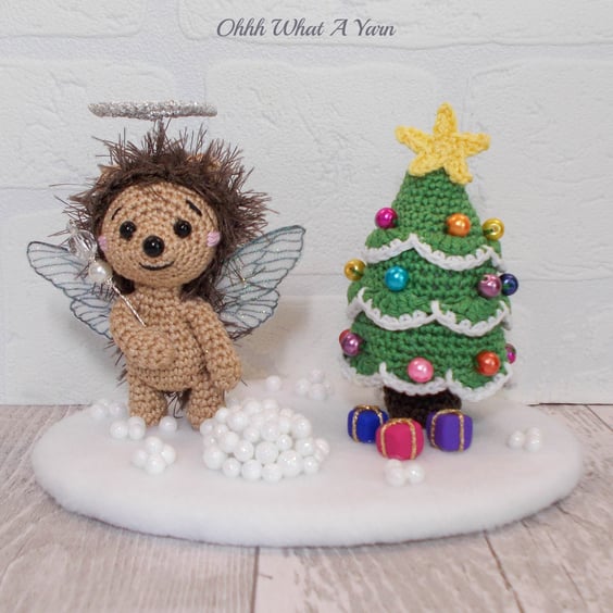 Sale ! Angelica the Christmas Angel hedgehog  sculpture. Crochet ornament.