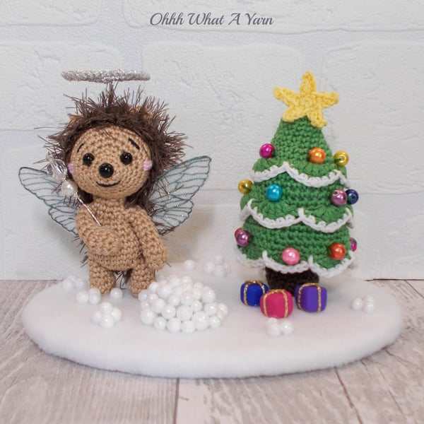 Angelica the Christmas Angel hedgehog  sculpture. Crochet ornament, decoration