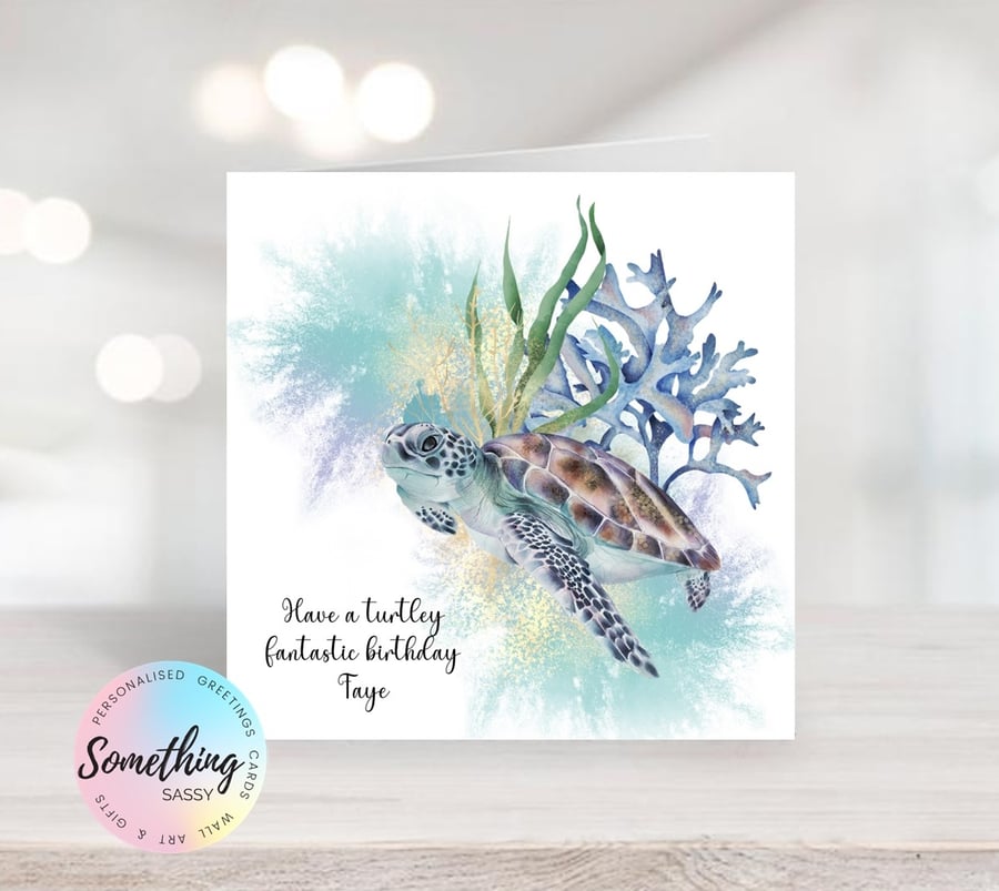Turtle Greetings Card Personalised for any occasion and with any text