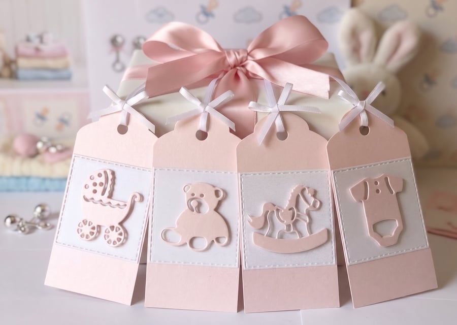 Handmade Pearl shimmer baby gift tags set of 4 or 8 tags