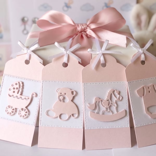 Handmade Pearl shimmer baby gift tags set of 4 or 8 tags