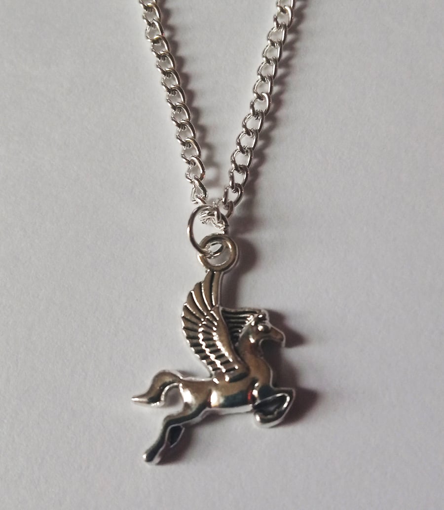 Pegasus Flying Horse Myth Necklace Silver Plate 