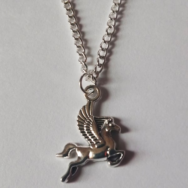 Pegasus Flying Horse Myth Necklace Silver Plate 