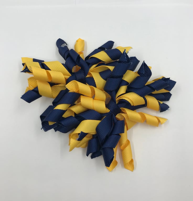 3 inch Navy and Yellow Gold Curly Corkers on Clips (pair)