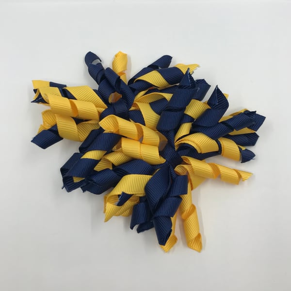 3 inch Navy and Yellow Gold Curly Corkers on Clips (pair)