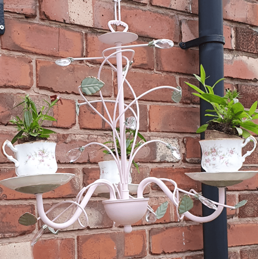 Hanging Planter Chandelier for plants, candles, lights etc.. China Teacups