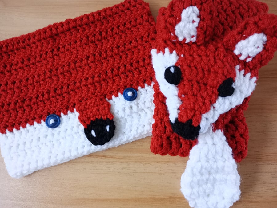 Fox hat and scarf set crochet for a child