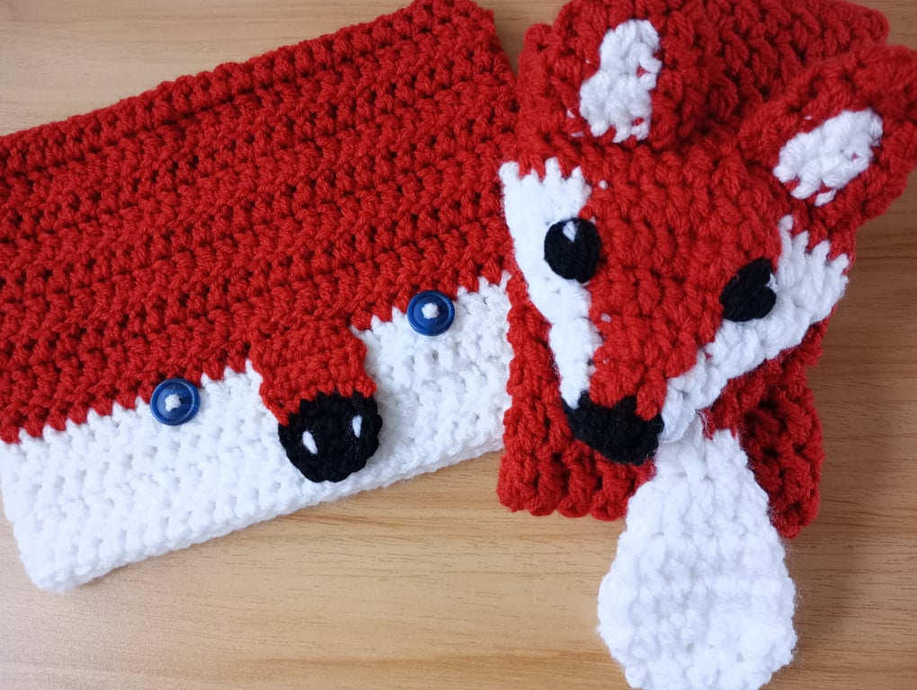 Fox hat and scarf set crochet for a child