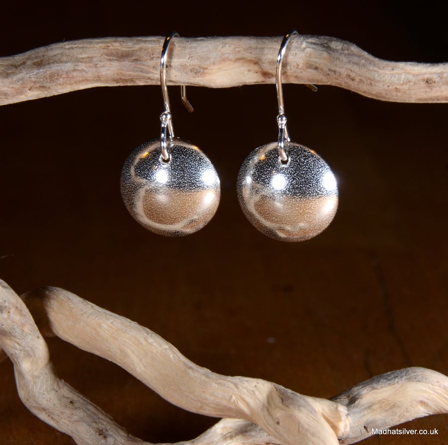 Sterling silver textured dome earrings
