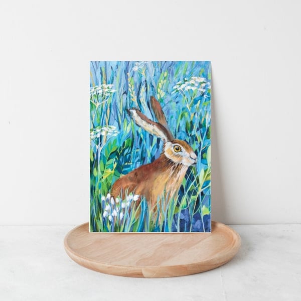 Hare Art card Meadow Hare Blank Card