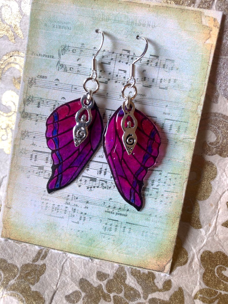 Pink and Purple Goddess Fairy Wing Sterling Silver Earrings
