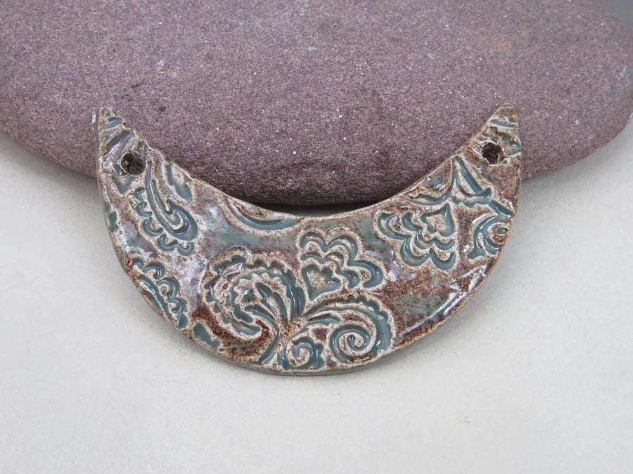 Sedge Green Brocade Ceramic Crescent Bib Pendant