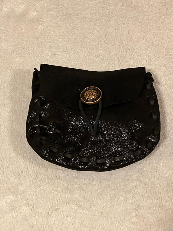 Black Textured (with Sparkle) Leather Medieval Style Pouch - Celtic Knotwork