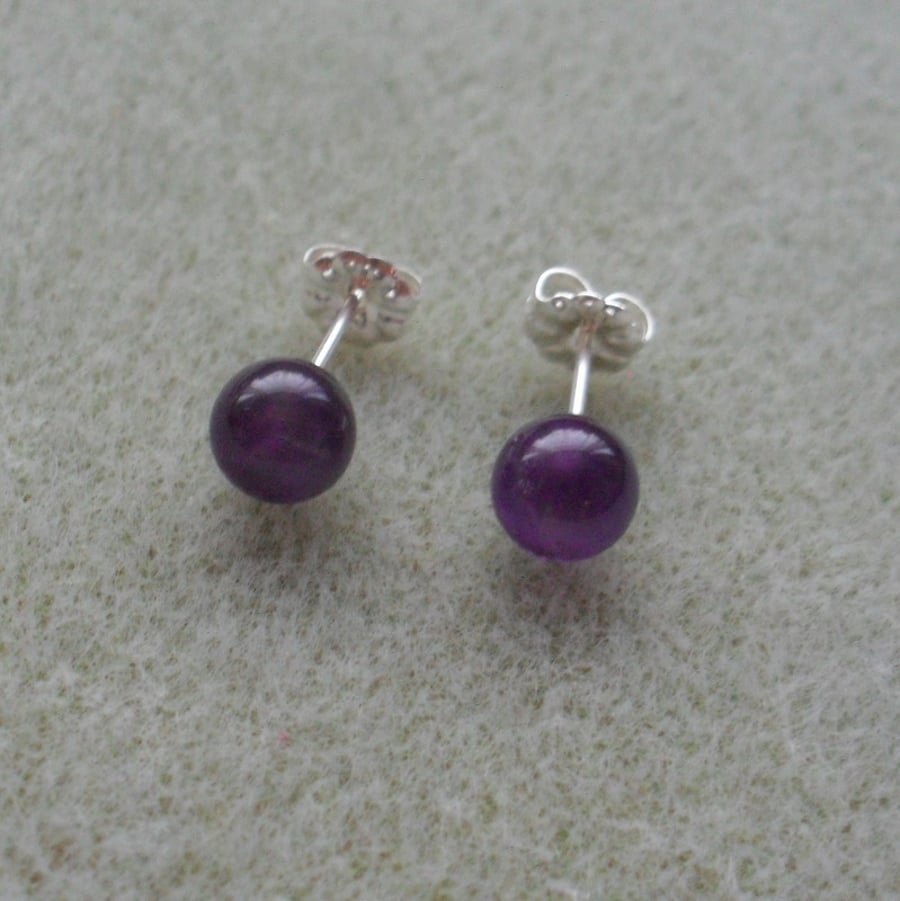 Amethyst Stud Sterling Silver Earrings