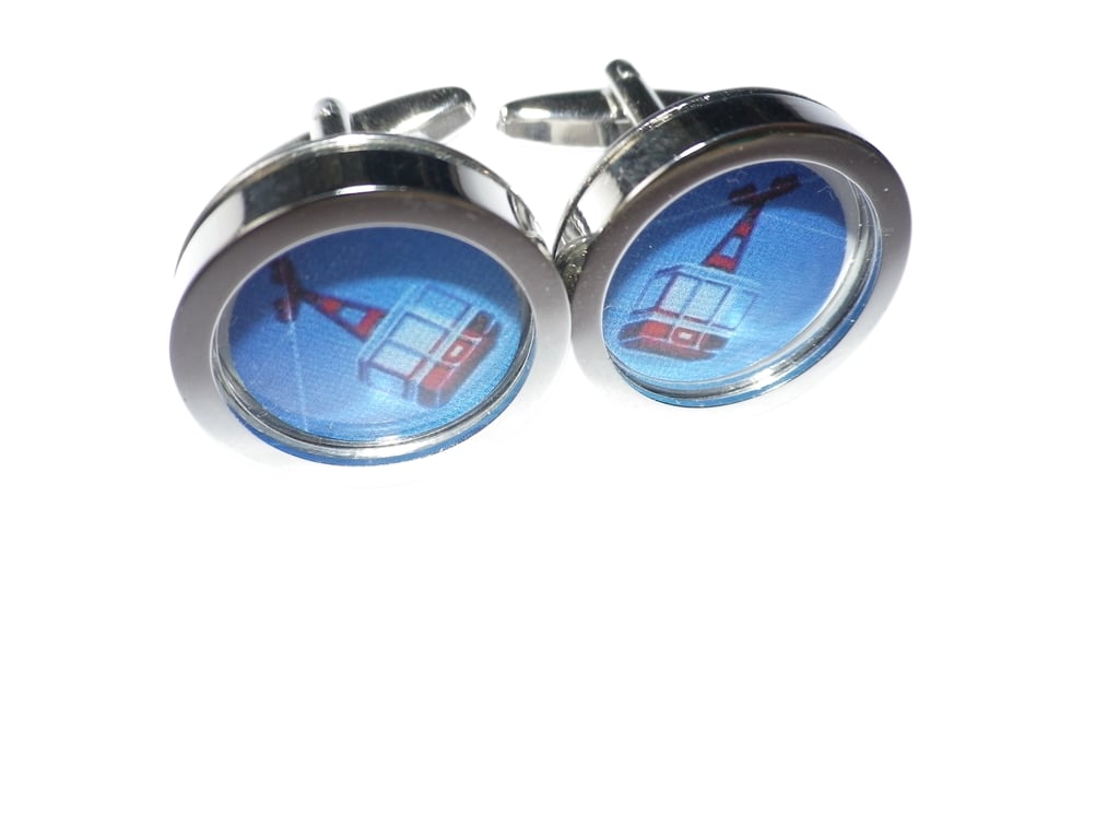 Cable Car cufflinks, free shipping, gift wrapped, dramatic image, Ref 9717