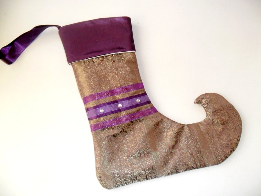  Christmas Stocking in Gold and Brown Brocade