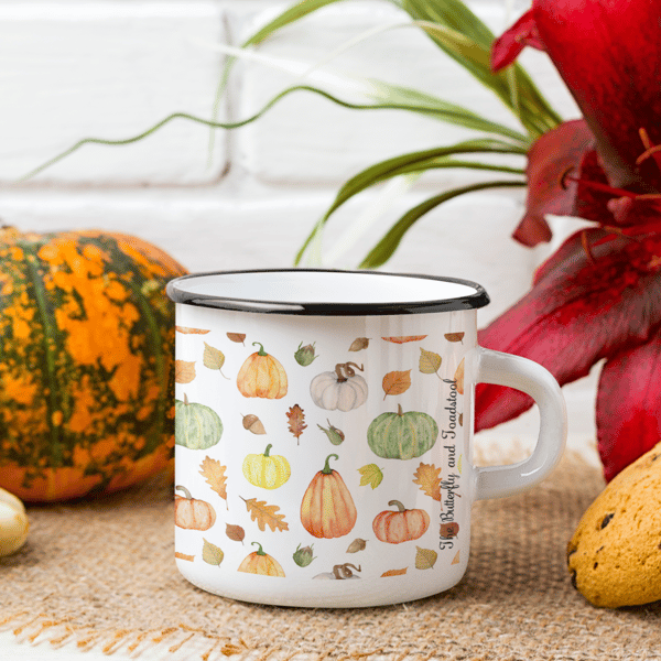 Pumpkin Enamel Mug, Pumpkin Mug, Halloween Gift, Autumn Mug