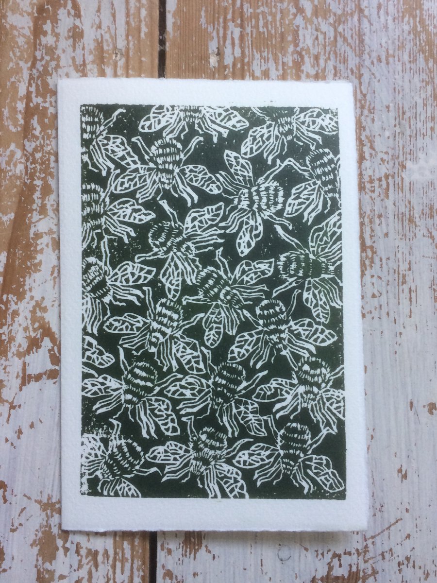 Hand Printed Bee Greetings Card