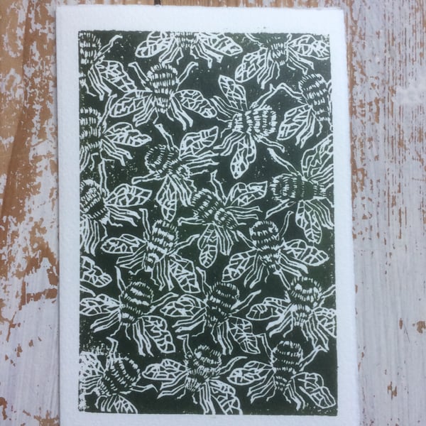 Hand Printed Bee Greetings Card