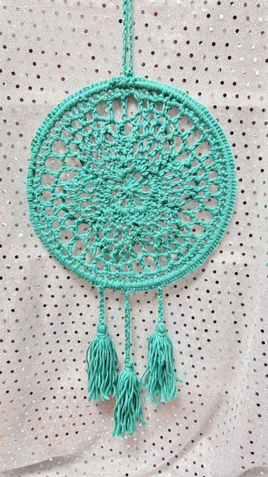 Flower mandala dream catcher in green cotton blend