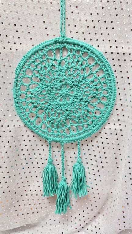 Flower mandala dream catcher in green cotton blend
