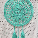 Flower mandala dream catcher in green cotton blend