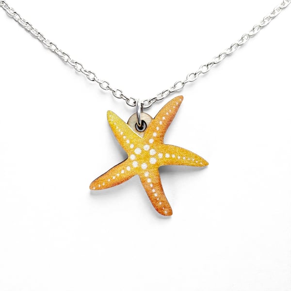 Starfish Necklace. Wooden Pendant. Sterling Silver Seaside Jewellery.