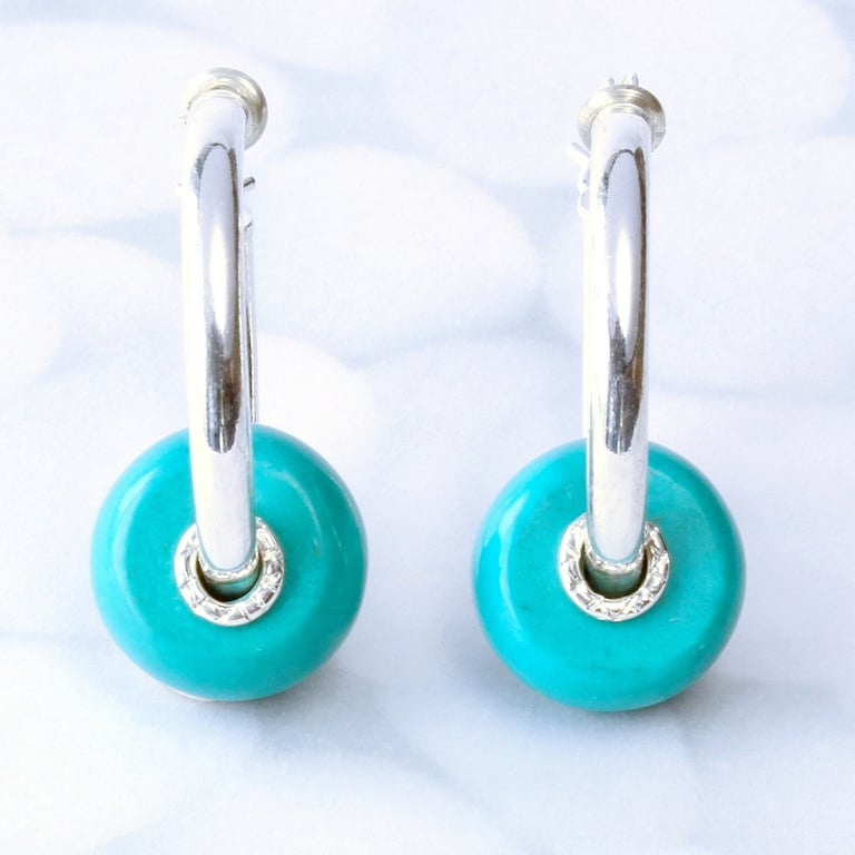 Turquoise earrings, natural turquoise stone, sleeper earrings, handmade, pebble 