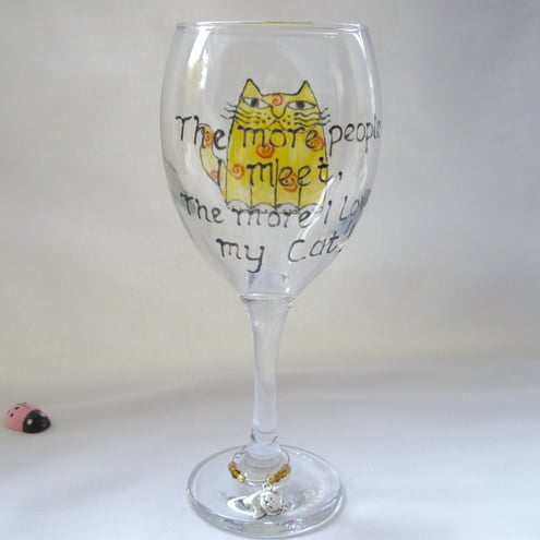Cat Slogan Wine Glass + Charm