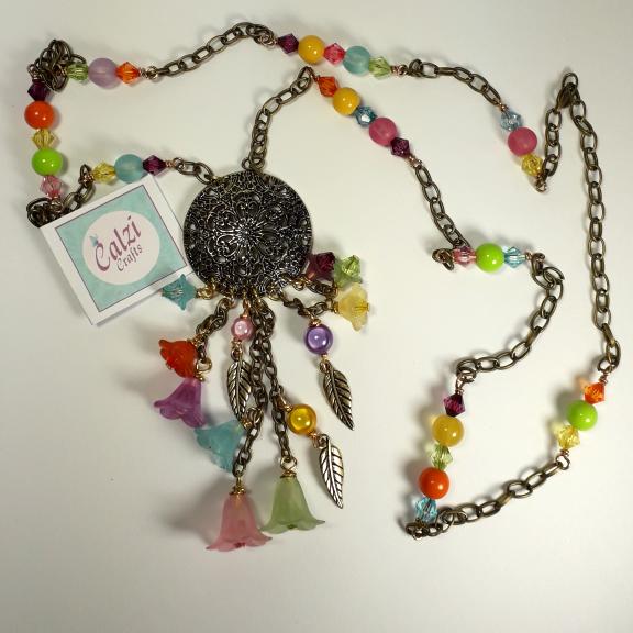 Multi Coloured Vintage Boho Flower Festival Holiday Necklace