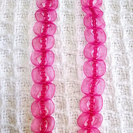 3 metres sweet nylon gathered cerise trim for dressmaking or other crafts