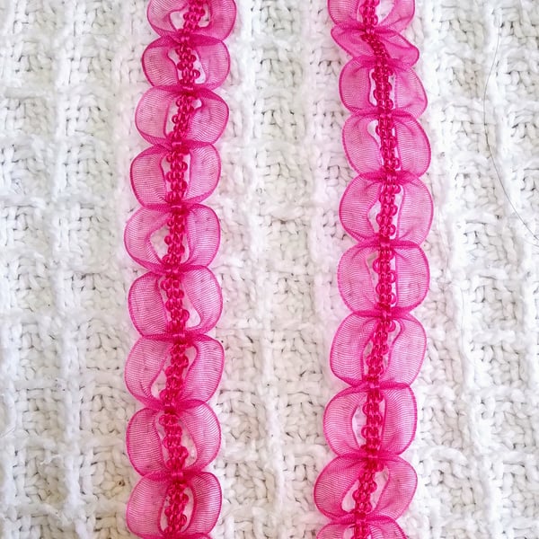 3 metres sweet nylon gathered cerise trim for dressmaking or other crafts